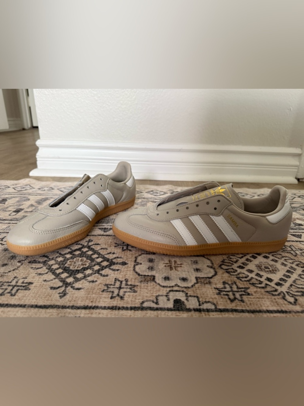 adidas Samba Sneakers in Beige and White with Gum Sole